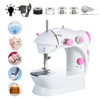 Mini Machine à Coudre Réglable 2 Vitesse Double Fil Portable Électrique Ménage Machine À Coudre Multifonction avec Lumières et Cutter Pédale Pour Ménage Voyage Débutant Masque DIY