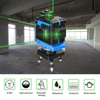 Mini multifonctionnel 12 lignes lumière verte laser niveau 3 ° machine à nivellement automatique USB batterie au lithium rechargeable outil de nivellement 3 couleurs en option
