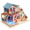 Miniature Super Mini Taille Maison De Poupée Kits De Modèle De Construction Meubles En Bois Jouets DIY Maison De Poupée Bleu et Blanc Ville