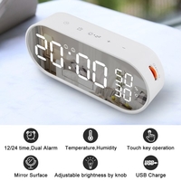 Miroir Réveil Numérique Horloge de Table à Contrôle Tactile 2 Réveil avec Snooze Rétroéclairage Réglable Grand Affichage LED Temps Température Humidité Détecteur Bureau Décor à la Maison