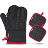 Mitaines de four en coton et silicone Gants de barbecue antidérapants résistants à la chaleur Gants de four de cuisine Maniques 1 paire de gants de four 2 supports de casseroles
