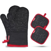 Mitaines de four en coton et silicone Gants de barbecue antidérapants résistants à la chaleur Gants de four de cuisine Maniques 1 paire de gants de four 2 supports de casseroles