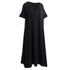 Mode Femmes Linge Maxi Robe V Deep V Manches Courtes Poches latérales Robe Longue Robe Robe longue Noir / Gris