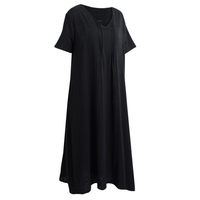 Mode Femmes Linge Maxi Robe V Deep V Manches Courtes Poches latérales Robe Longue Robe Robe longue Noir / Gris