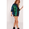 Mode Femmes Paillettes Manteau Bomber Veste à Manches Longues Zipper Streetwear Casual Lâche Glitter Survêtement Vert