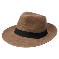 Mode hommes femmes Panama paille Sun Hat contraste ruban Couronne pincé roulé Trim plage Cap