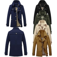 Mode Hommes Trench-Coats Automne Coupe-Vent Simple Boutons Croisés Avant Veste Vintage Casual Tops Outwear