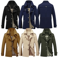 Mode Hommes Trench-Coats Automne Coupe-Vent Simple Boutons Croisés Avant Veste Vintage Casual Tops Outwear