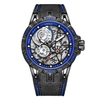 Montre à quartz pour homme avec bracelet en cuir 3ATM Montre-bracelet de conception évidée pour hommes et garçons