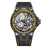 Montre à quartz pour homme avec bracelet en cuir 3ATM Montre-bracelet de conception évidée pour hommes et garçons
