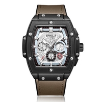 Montre à quartz pour homme avec bracelet en cuir et affichage lumineux 3ATM Montre-bracelet à design creux