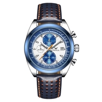Montre à quartz pour homme avec bracelet en cuir Montre-bracelet multifonctionnelle à la mode 3ATM