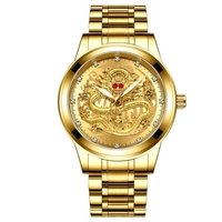Montre de dragon en or gaufré Fenzun Montre non mécanique étanche pour homme Montre pour homme en diamant rubis et visage de dragon d