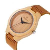 Montre en bois en bambou pour homme Montre en bois REDEAR avec bracelet en cuir analogique Quartz léger montres décontractées montre-bracelet