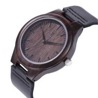Montre en bois en bambou pour homme Montre en bois REDEAR avec bracelet en cuir analogique Quartz léger montres décontractées montre-bracelet