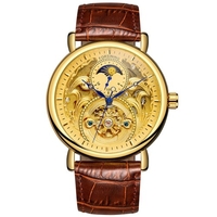 Montre mécanique pour hommes avec bande en cuir 3ATM,  cadeau de montre-bracelet d