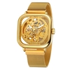 Montre pour homme carrée mécanique en acier inoxydable squelette étanche automatique cadran à remontage automatique affichage lumineux montre-bracelet