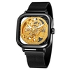 Montre pour homme carrée mécanique en acier inoxydable squelette étanche automatique cadran à remontage automatique affichage lumineux montre-bracelet