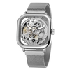 Montre pour homme carrée mécanique en acier inoxydable squelette étanche automatique cadran à remontage automatique affichage lumineux montre-bracelet
