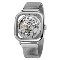 Montre pour homme carrée mécanique en acier inoxydable squelette étanche automatique cadran à remontage automatique affichage lumineux montre-bracelet