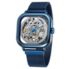Montre pour homme carrée mécanique en acier inoxydable squelette étanche automatique cadran à remontage automatique affichage lumineux montre-bracelet