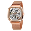 Montre pour homme carrée mécanique en acier inoxydable squelette étanche automatique cadran à remontage automatique affichage lumineux montre-bracelet