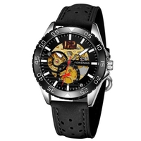 Montre pour homme montres mécaniques automatiques avec bracelet en cuir classique cadran squelette design montre-bracelet lumineuse