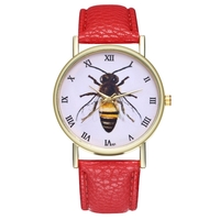 Montre Vintage Honey Bee en cuir avec insecte pour femme Homme