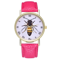 Montre Vintage Honey Bee en cuir avec insecte pour femme Homme