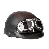 Moto Scooter Open Face Demi casque de cuir avec visière UV Lunettes Retro Vintage Style 54-60cm