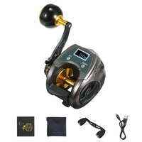 Moulinet de pêche Baitcasting en fibre de carbone rechargeable par USB 9 + 1BB moulinet de pêche électrique avec affichage haute vitesse 6.4: 1 système de freinage magnétique à rapport de vitesse moulinet Baitcaster pour main gauche