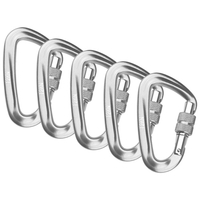 Mousqueton 5 pièces avec porte de verrouillage à vis 12KN Clips de mousqueton robustes pour hamacs Camping randonnée sac à dos