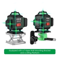 Mètre de niveau laser multifonctionnel 4*360° 16 lignes niveau laser 3° outil de nivellement auto-nivelant faisceau vert ligne horizontale verticale IP54 étanche extérieur portable avec sac de transport télécommande batterie au lithium détachable 