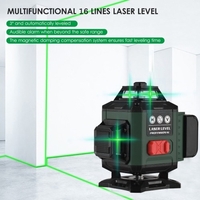 Mètre de niveau laser multifonctionnel 4*360° 16 lignes niveau laser 3° outil de nivellement auto-nivelant faisceau vert ligne horizontale verticale IP54 étanche extérieur portable avec sac de transport télécommande batterie au lithium détachable 