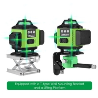 Mètre de niveau laser multifonctionnel 4*360° 16 lignes niveau laser 3° outil de nivellement auto-nivelant faisceau vert ligne horizontale verticale IP54 étanche extérieur portable avec sac de transport télécommande batterie au lithium détachable 