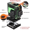 Multifonctionnel 12 lignes Laser niveau 3° auto-nivellement Machine Rechargeable Lithium batterie nivellement outil omnidirectionnel sol mur autocollant avec ligne Oblique horizontale verticale