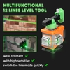 Multifonctionnel 12 lignes lumière verte niveau laser 3 ° machine à nivellement automatique batterie au lithium rechargeable outil de nivellement sans trépied