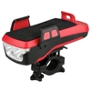 Multifonctionnel 4 en 1 USB vélo rechargeable lumière LED avec support pour téléphone 130db klaxon de vélo puissance mobile 3 modes d