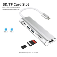 Multifonctionnel 6-en-1 Hub Type-C Convertisseur HD Type-C vers USB3.0 avec fente pour carte SD TF Adaptateur USB3.1 Plug and Play Noir