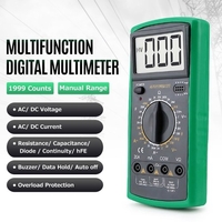 Multimètre numérique LCD 1999 points Testeur électrique Voltmètre Ampèremètre Protection contre les surcharges Multifonction AC DC Tension Courant Capacité Résistance hFE Test de diode de continuité (batterie 9V 6F22)