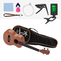 Muslady 21 pouces Ukulélé Soprano Ukelele Acajou Contreplaqué avec Sac de Transport Uke Sangle Cordons Clip-on Tuner Chiffon De Nettoyage Capo 3pcs Celluloid Picks