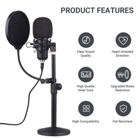 Muslady Microphone à condensateur USB de bureau professionnel avec tête plate Fonction de surveillance du taux d
