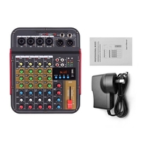 Muslady TM4 Console de mixage audio numérique à 4 canaux Console de mixage intégrée Alimentation fantôme 48 V