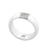Nano céramique & S925 argent Sterling dôme anneau poli avec CZ diamant incorporé taille plaquée or blanc 6 7 8 largeur 6mm