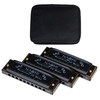 NAOMI 3pcs Hoodoo Blues Harmonicas C,  D,  G Harmonica Key Set 10 trous avec étui de transport à fermeture éclair