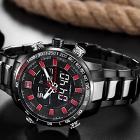 NAVIFORCE Luxe à double affichage Digital Quartz Montre Hommes Acier inoxydable Luminous Sports Montre Chronographe Horloge homme étanche à l
