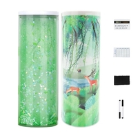 NBX Étuis à crayons Multifonctionnel debout Quicksand Étui à crayons Organisateur Double couche Cylindrique Porte-sac à stylo mignon avec miroir Bloc-notes effaçable Calculatrice Grande capacité Boîte de papeterie de rangement pour écoliers Enfan