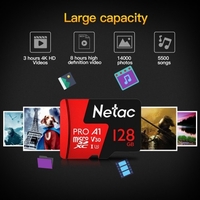 Netac P500 PRO classe 10 128 Go Micro SDXC TF Mémoire Stockage de données à grande vitesse 98 Mo / s V30 / UHS-I U3