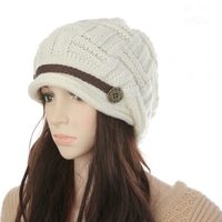 New hiver femmes Beanie Chunky tricoter Baggy chapeau chaud Ski Hat Cap coiffure blanc