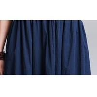 New Vintage Women Coton Linge V Neck Sans manches Loose Dress Ruched Waist Relaxed Cami Tank Dress Dark Blue / White